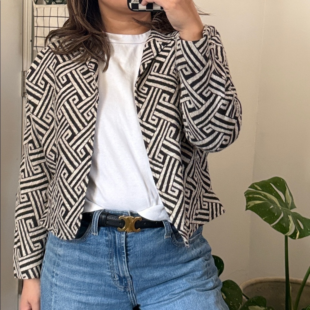 Lafayette 148 New York Brown Cream Blazer Boxy Jacket. Size 8
